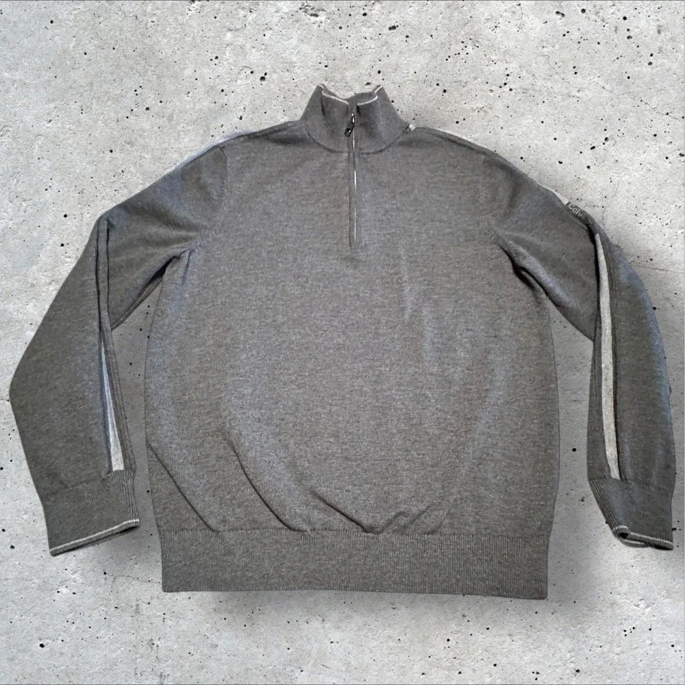 Calvin Klein Mens L Gray‎ Quarter Zip Pullover Sweater Knit Long Sleeve
